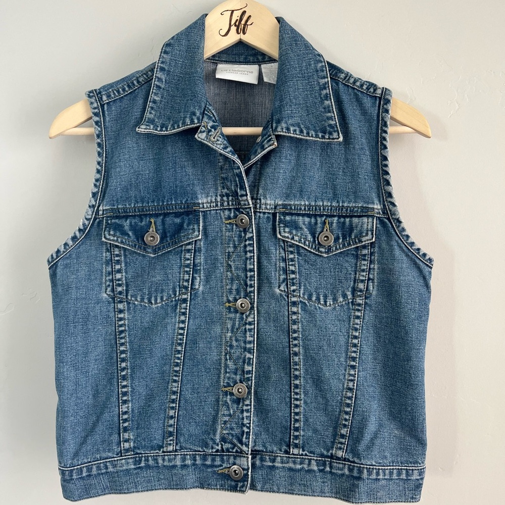 Liz Claiborne / Y2K Cropped Denim Vest / Small